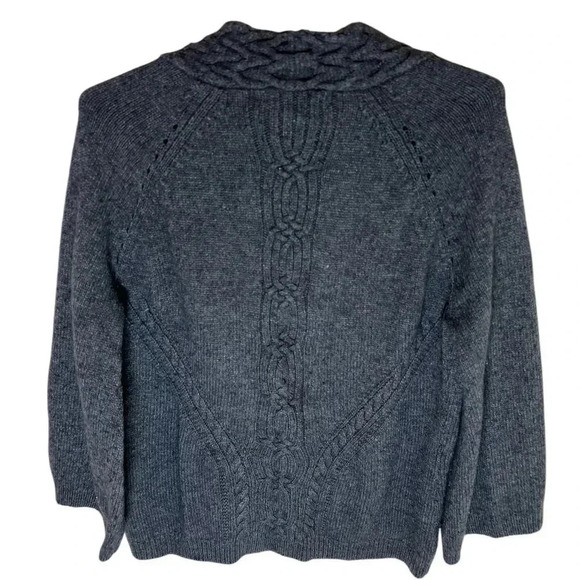 Wool Statement Charcoal Cable Cardigan, Sz L - Picture 6 of 6